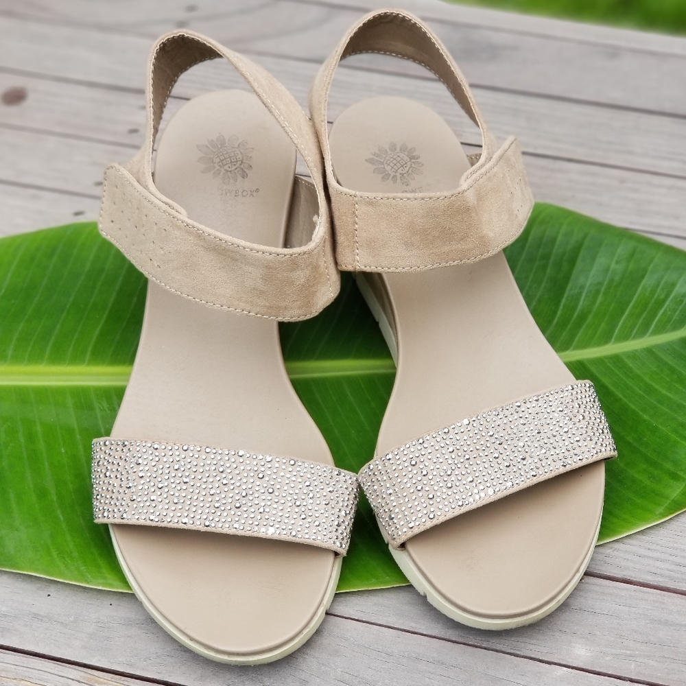 Yellow Box beige Single Strap Velcr Wedge Sandals
